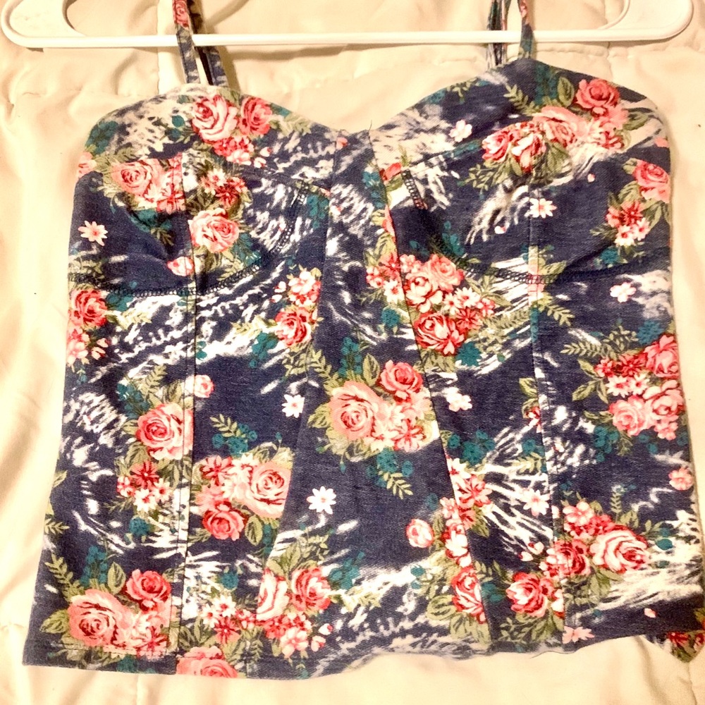 Navy Blue Floral Crop Top Tank